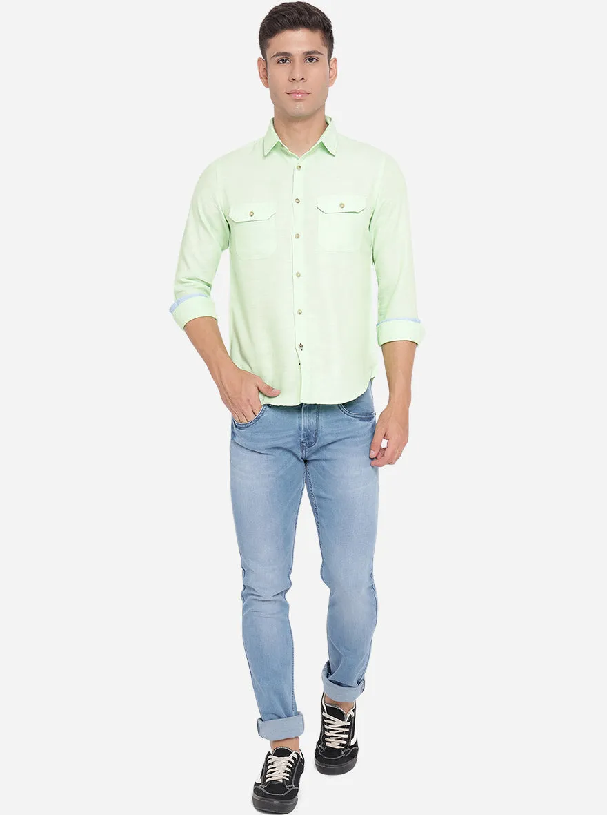 Paradise Green Solid Slim Fit Semi Casual Shirt | Greenfibre