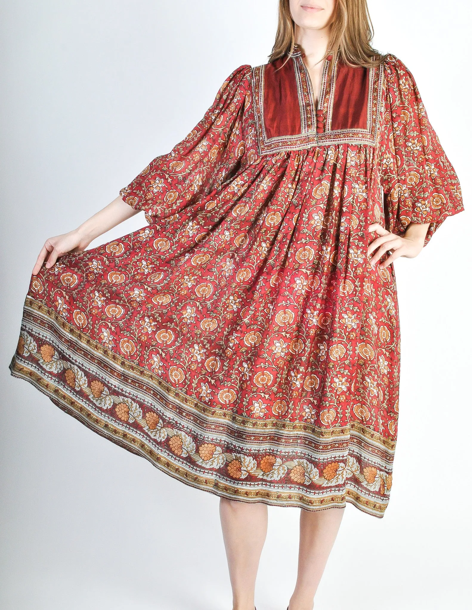 Phool Vintage Indian Silk Block Print Tent Dress