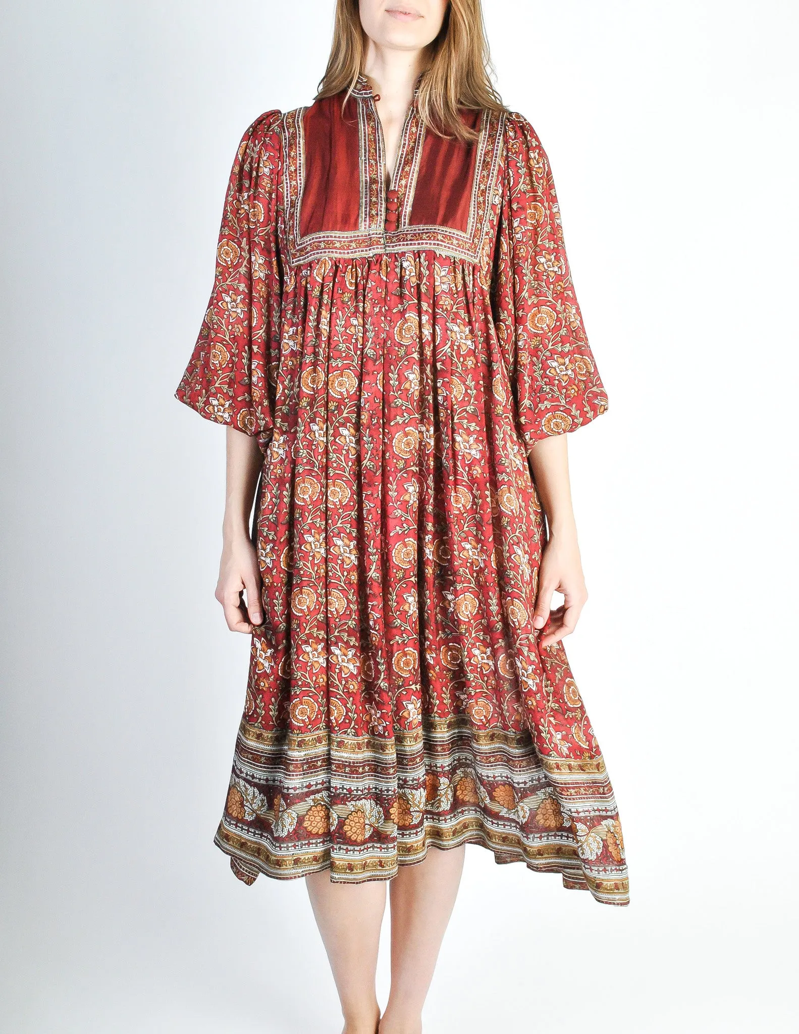 Phool Vintage Indian Silk Block Print Tent Dress