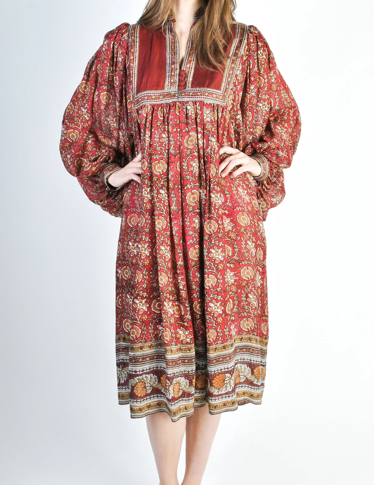 Phool Vintage Indian Silk Block Print Tent Dress