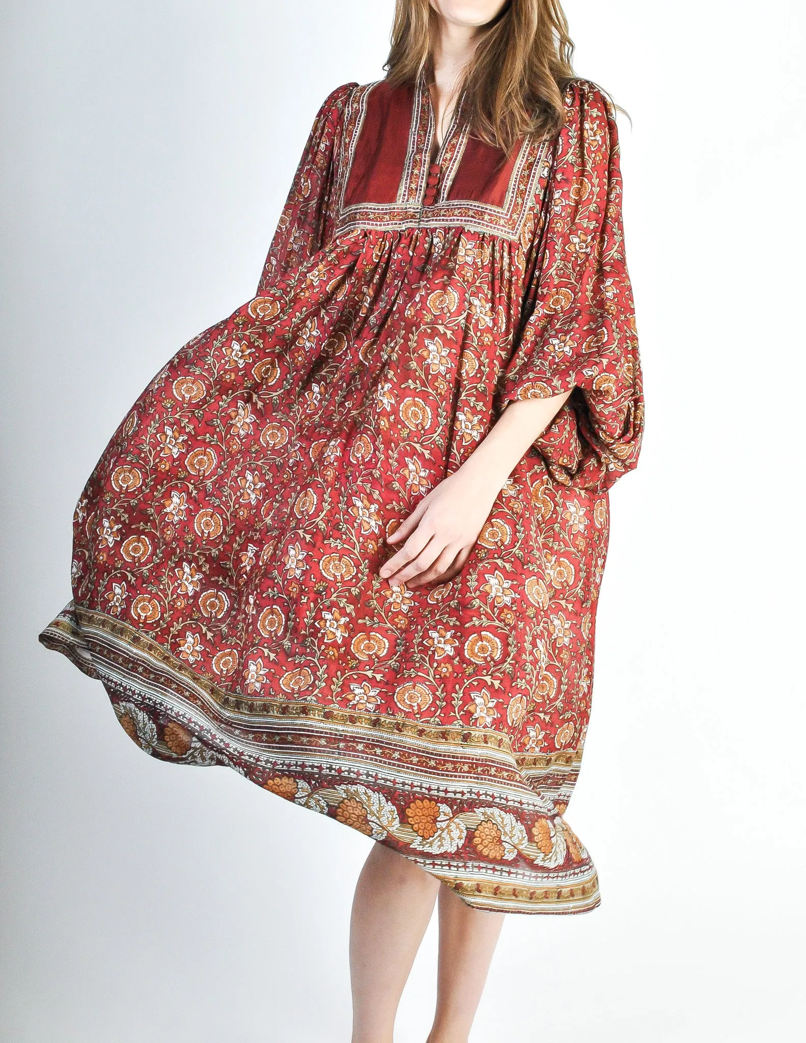 Phool Vintage Indian Silk Block Print Tent Dress