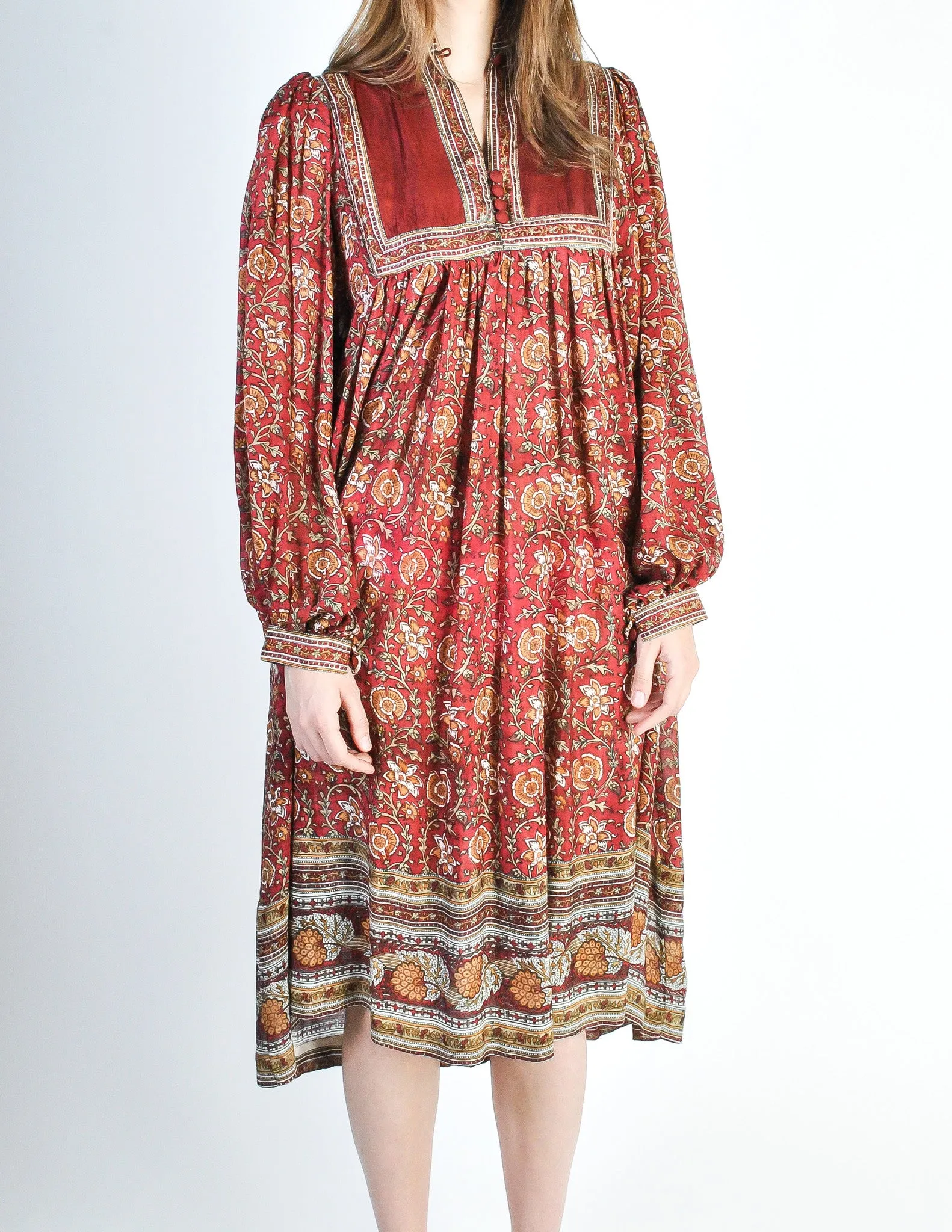 Phool Vintage Indian Silk Block Print Tent Dress