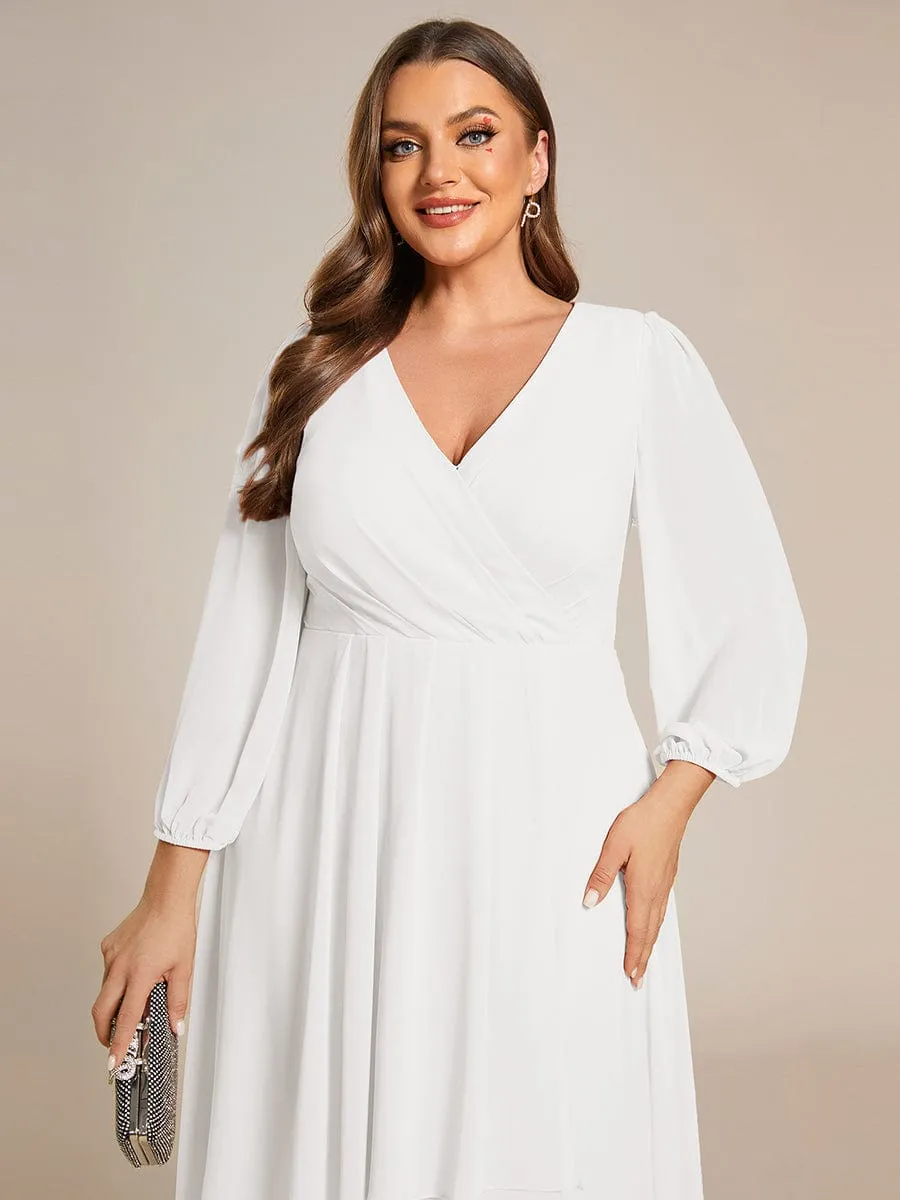 Plus Size Chiffon A-Line Long Sleeves Asymmetrical Hem Wedding Guest Dress