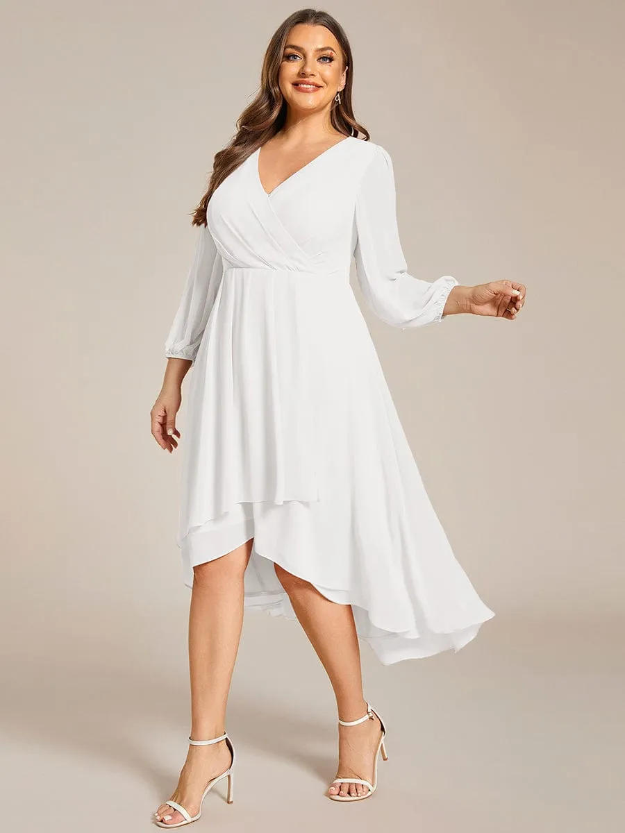 Plus Size Chiffon A-Line Long Sleeves Asymmetrical Hem Wedding Guest Dress