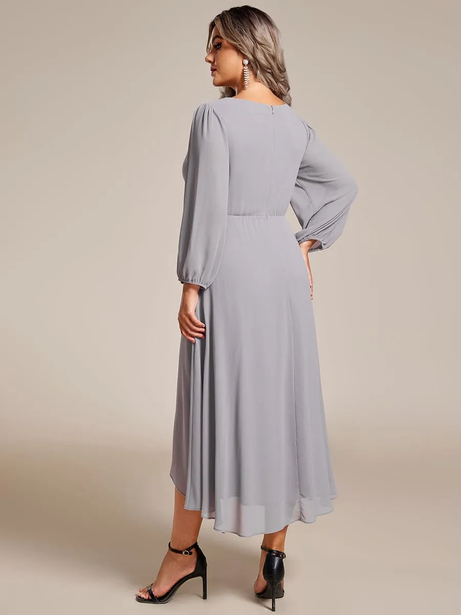 Plus Size Chiffon A-Line Long Sleeves Asymmetrical Hem Wedding Guest Dress