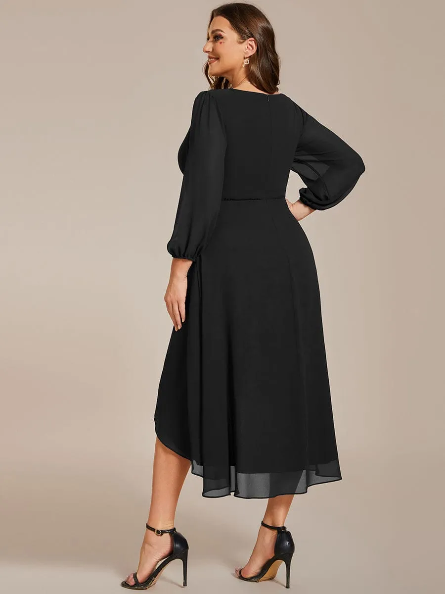 Plus Size Chiffon A-Line Long Sleeves Asymmetrical Hem Wedding Guest Dress