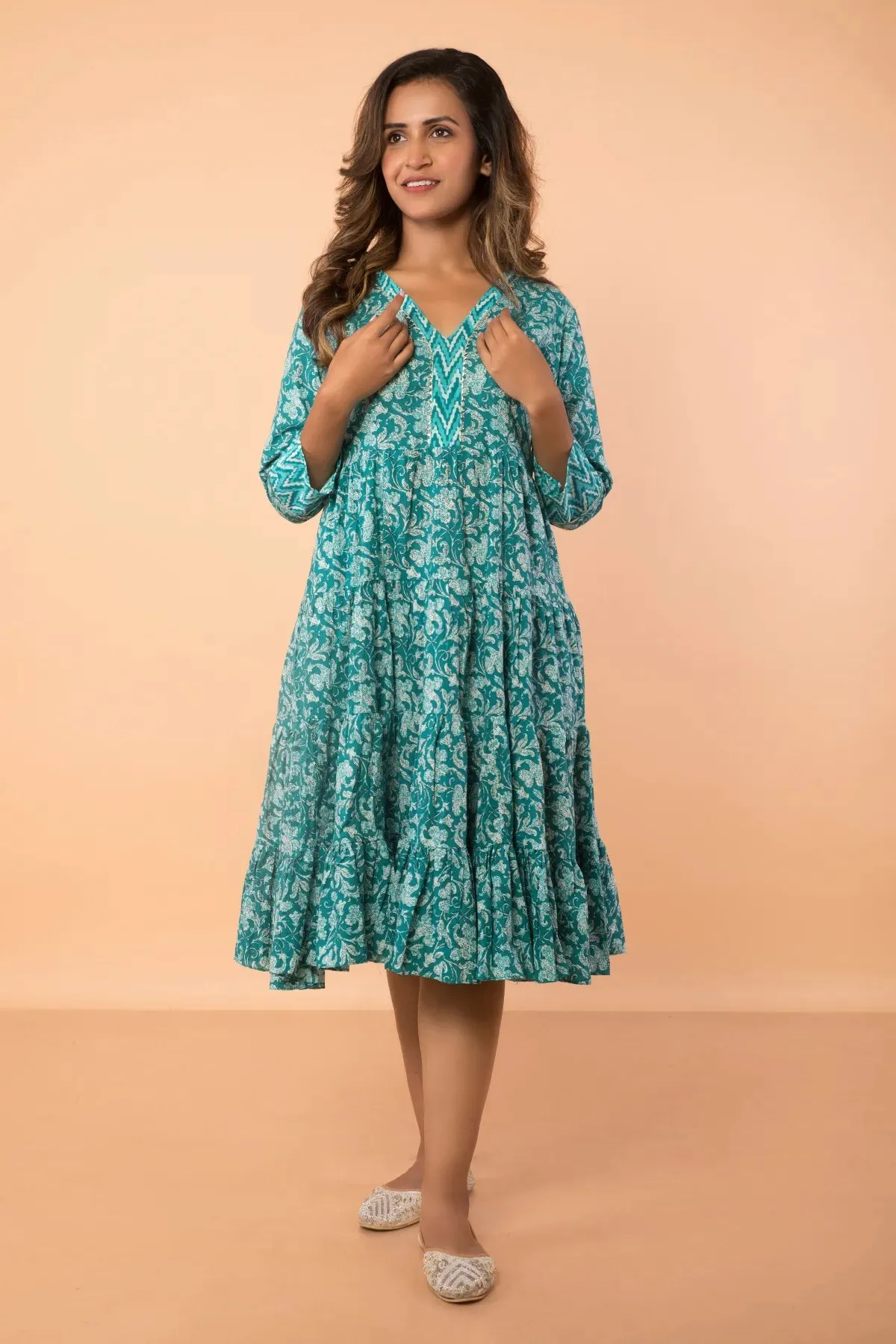 Pure Cotton Hand Block Printed Flared Dress