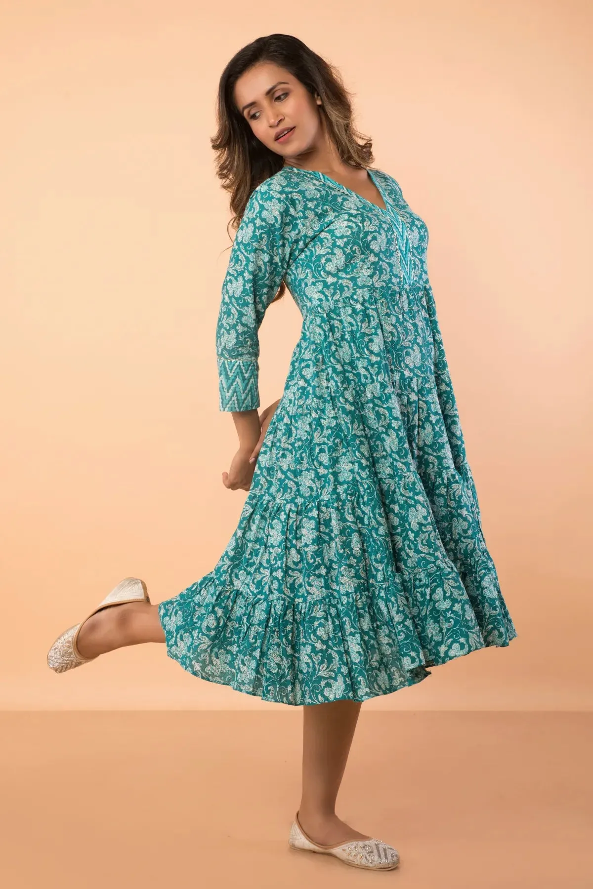 Pure Cotton Hand Block Printed Flared Dress