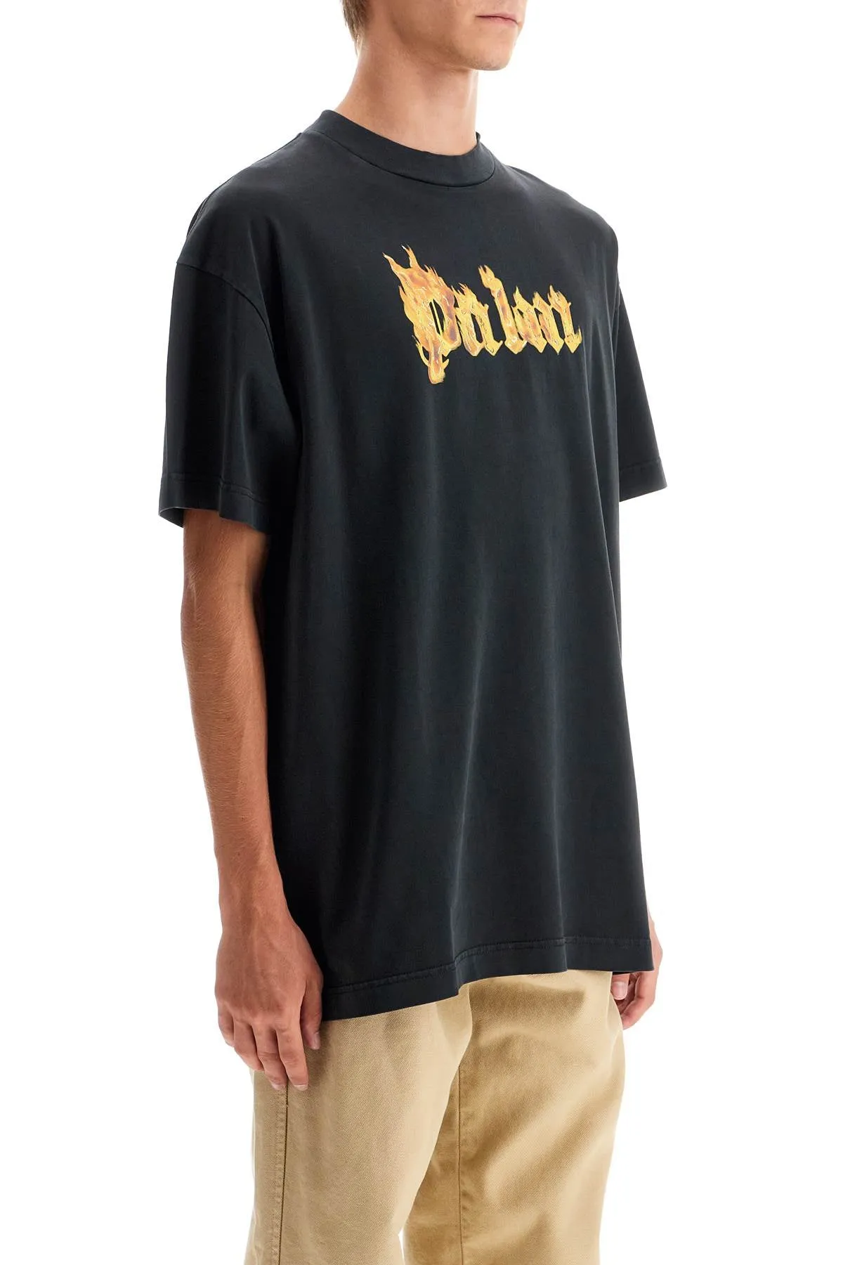 "burning logo t-shirt PMAA001F24JER009 BLACK GOLD