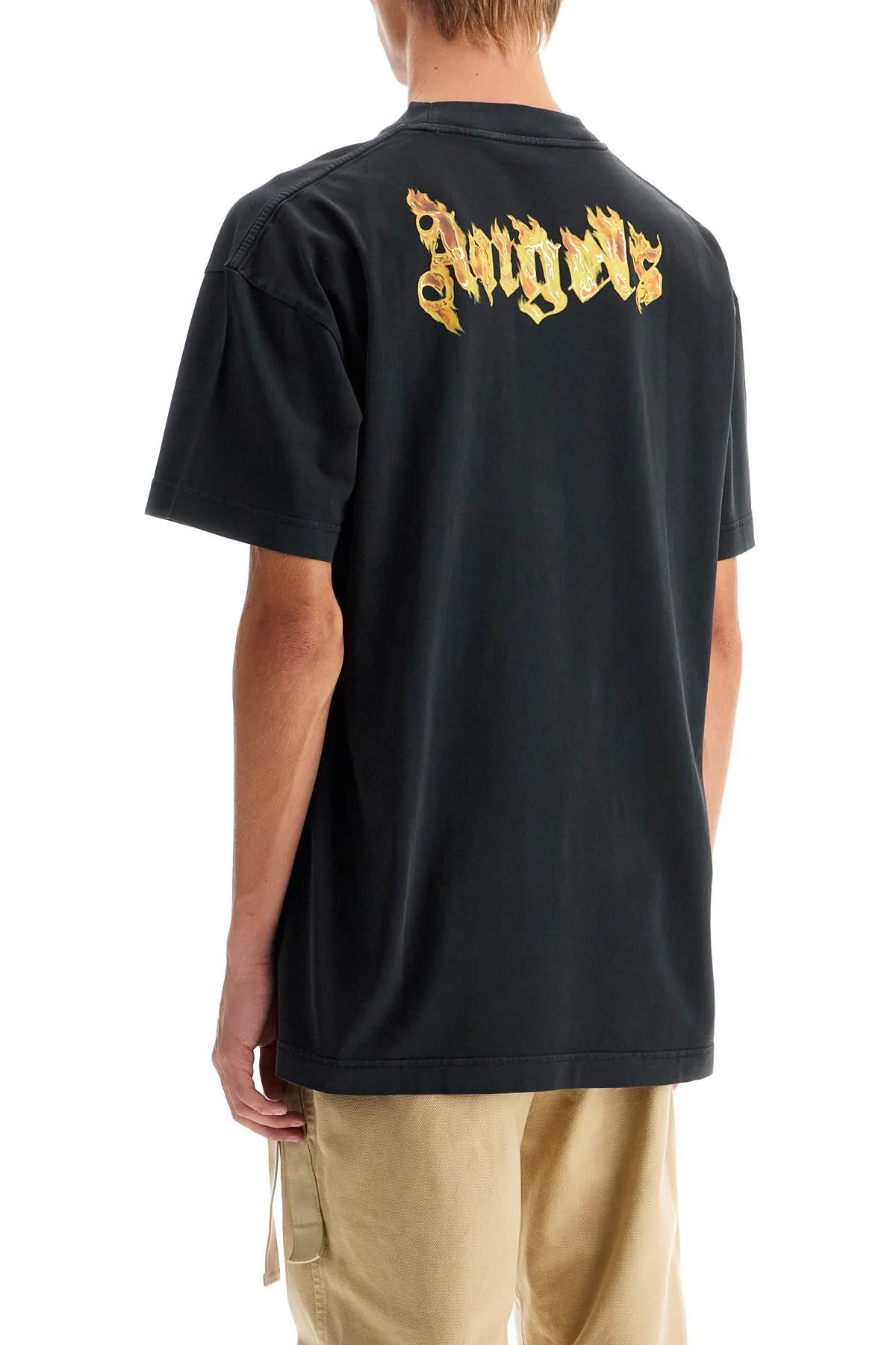 "burning logo t-shirt PMAA001F24JER009 BLACK GOLD