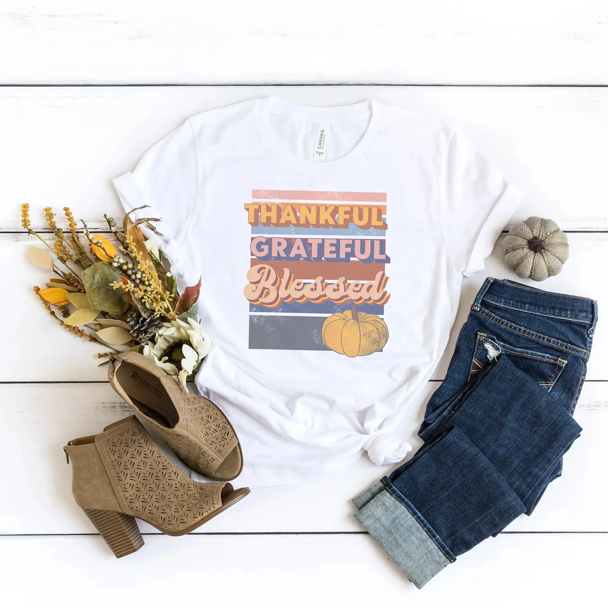 Retro Thankful Grateful Blessed Tee