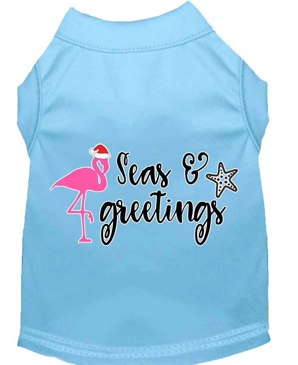 Seas And Greetings Screen Print Dog Shirt Baby Blue Sm