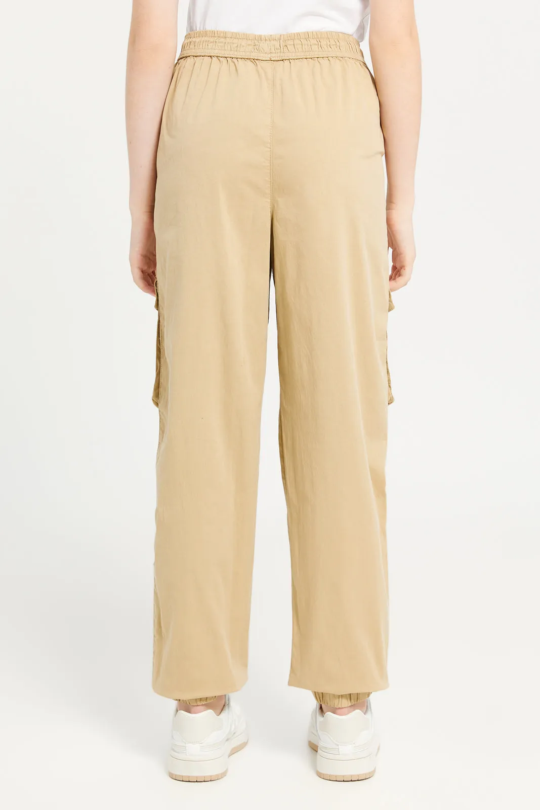 Senior Girls Beige Cargo Pocket With Chain Pants