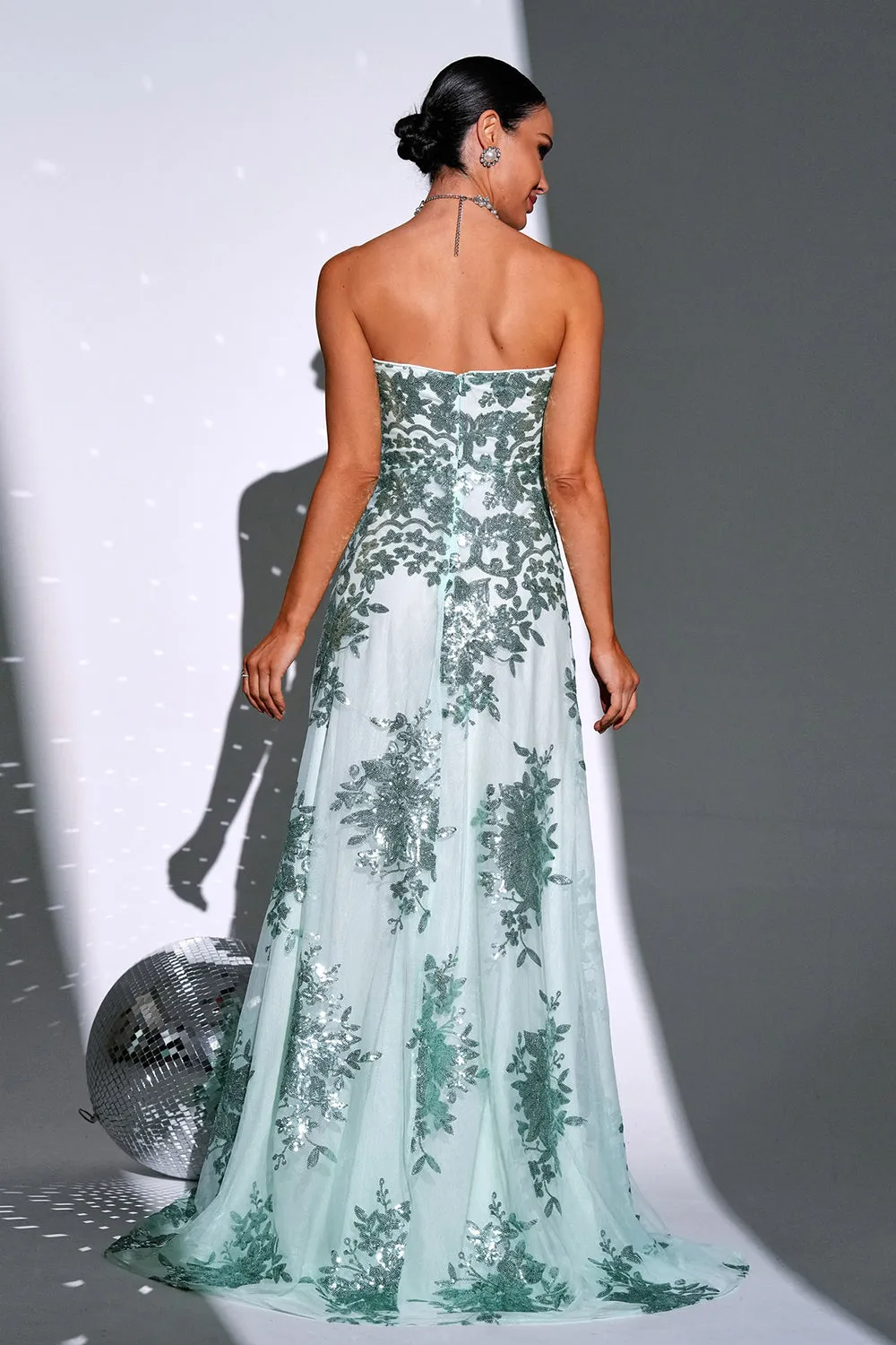 Sparkly Green A Line Sweetheart Maxi Dress