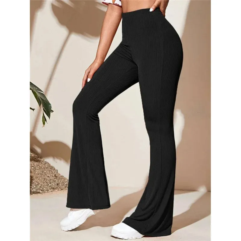 Split Knitted Wide Leg Loose Fitting High Waisted Draped Casual Pants