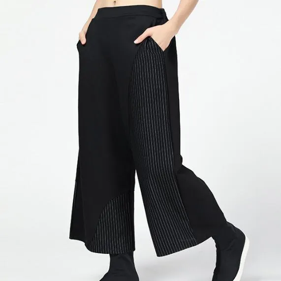 Stripe Black Summer Wide Legs Women Casual Harem Pants HD971318