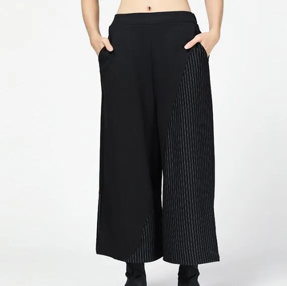 Stripe Black Summer Wide Legs Women Casual Harem Pants HD971318