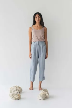 Tailored Cuffed Pants in Dusty Blue