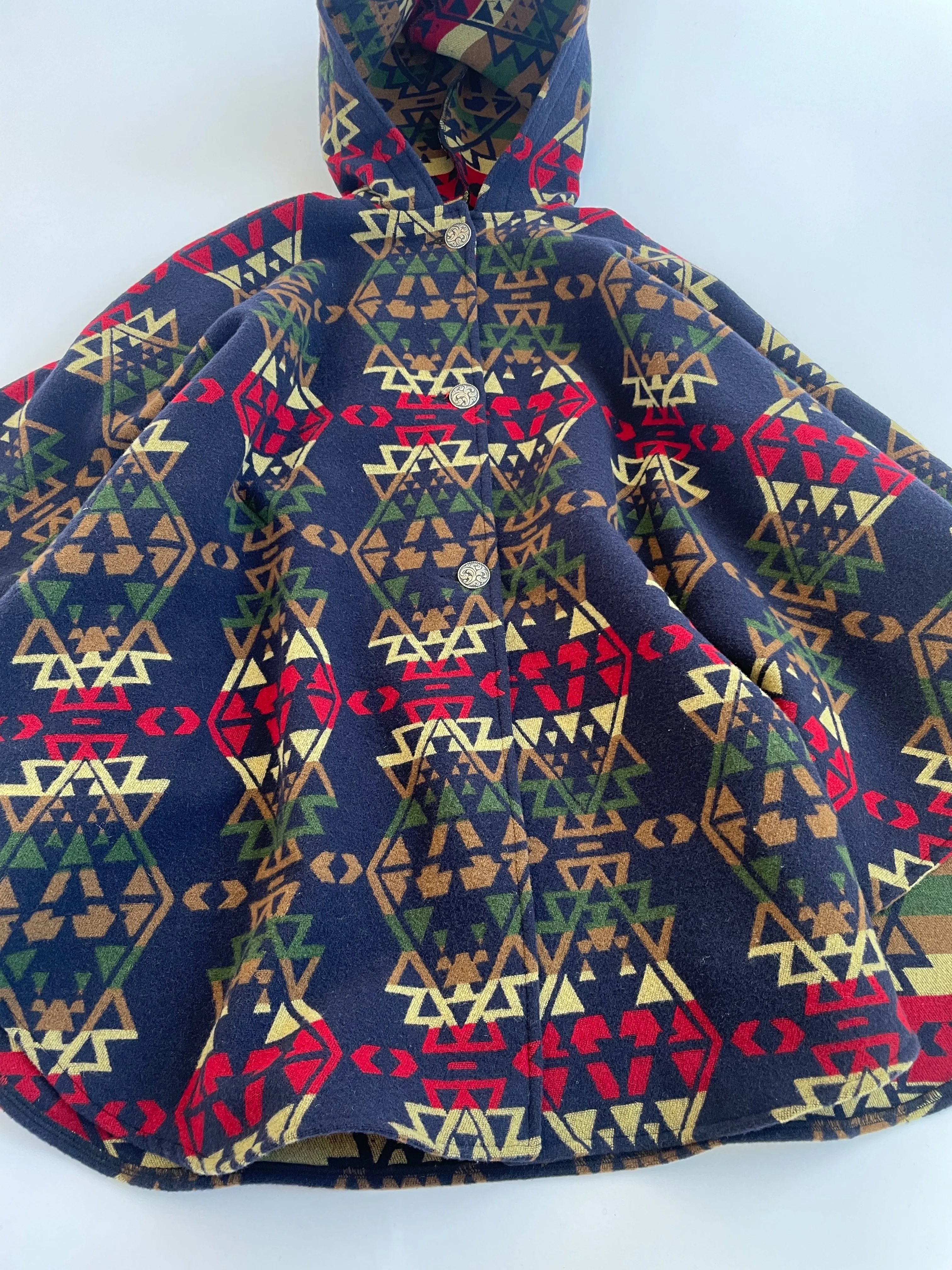 Traditional Button Cape - Blue Indian Print