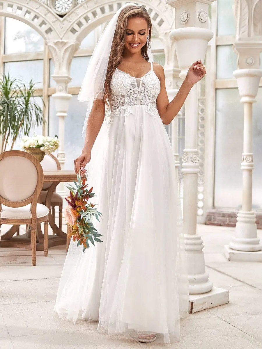 Tulle A-Line Spaghetti Strap Sheer Simple Wedding Dress