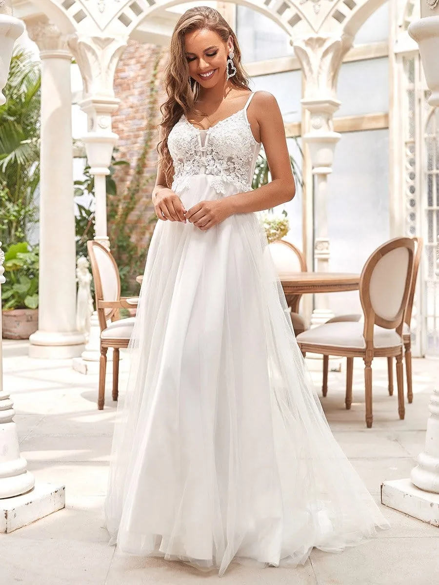 Tulle A-Line Spaghetti Strap Sheer Simple Wedding Dress