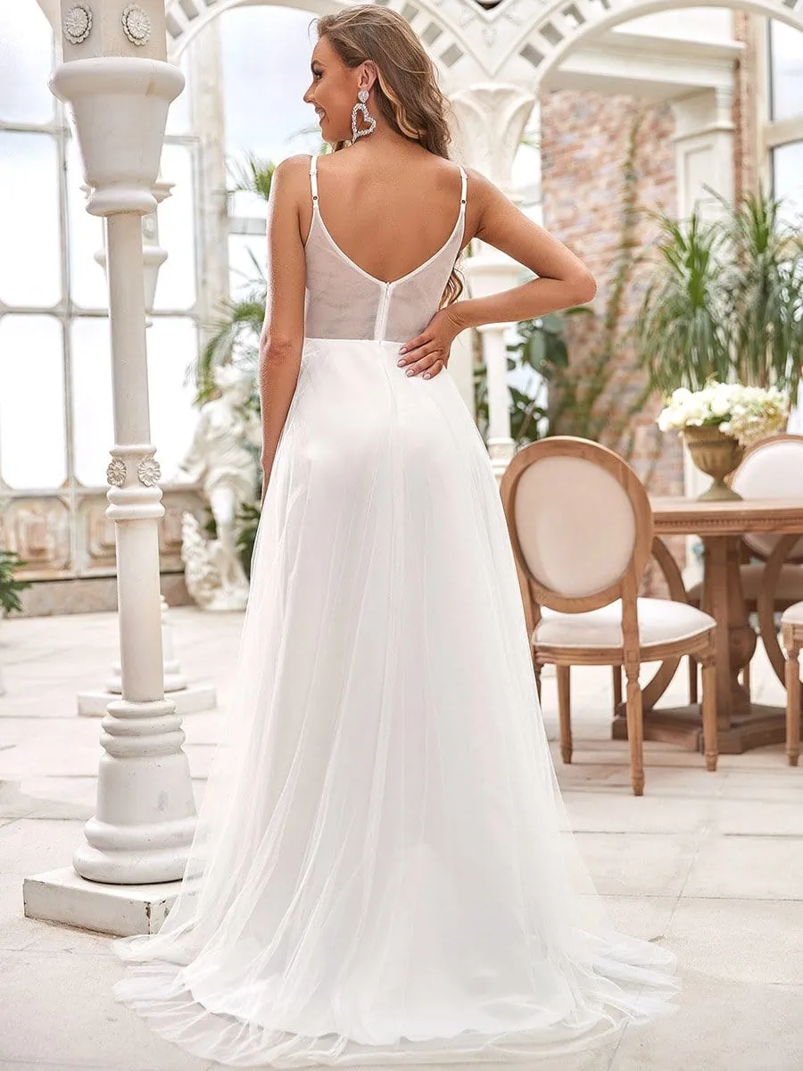 Tulle A-Line Spaghetti Strap Sheer Simple Wedding Dress