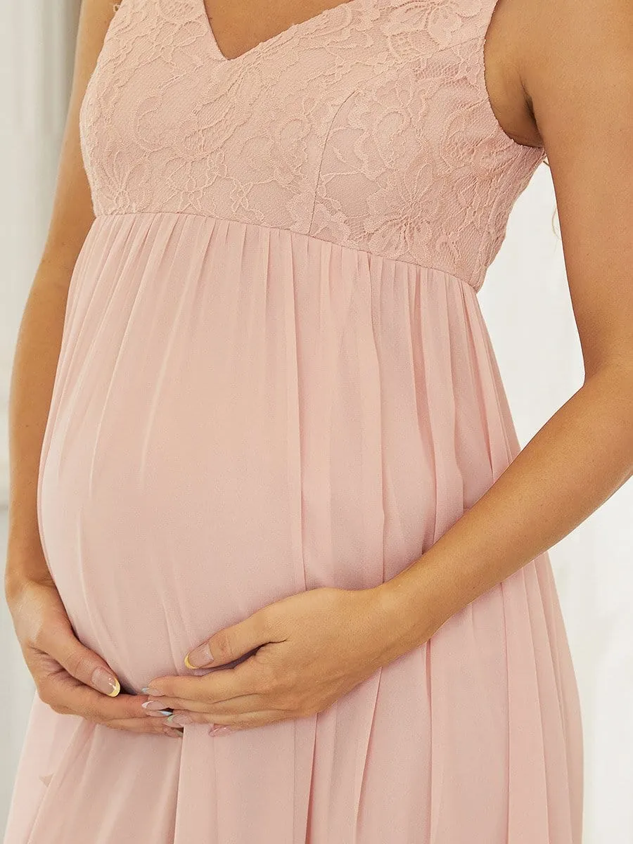 V-Neck Lace Floor-Length A-Line Maternity Dress