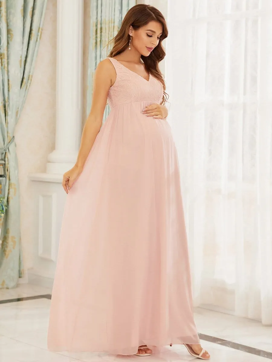 V-Neck Lace Floor-Length A-Line Maternity Dress