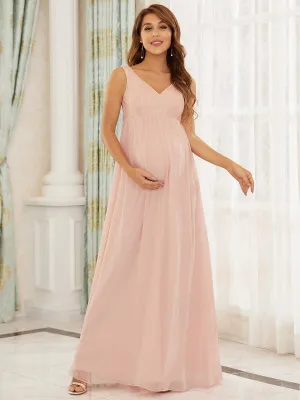 V-Neck Lace Floor-Length A-Line Maternity Dress