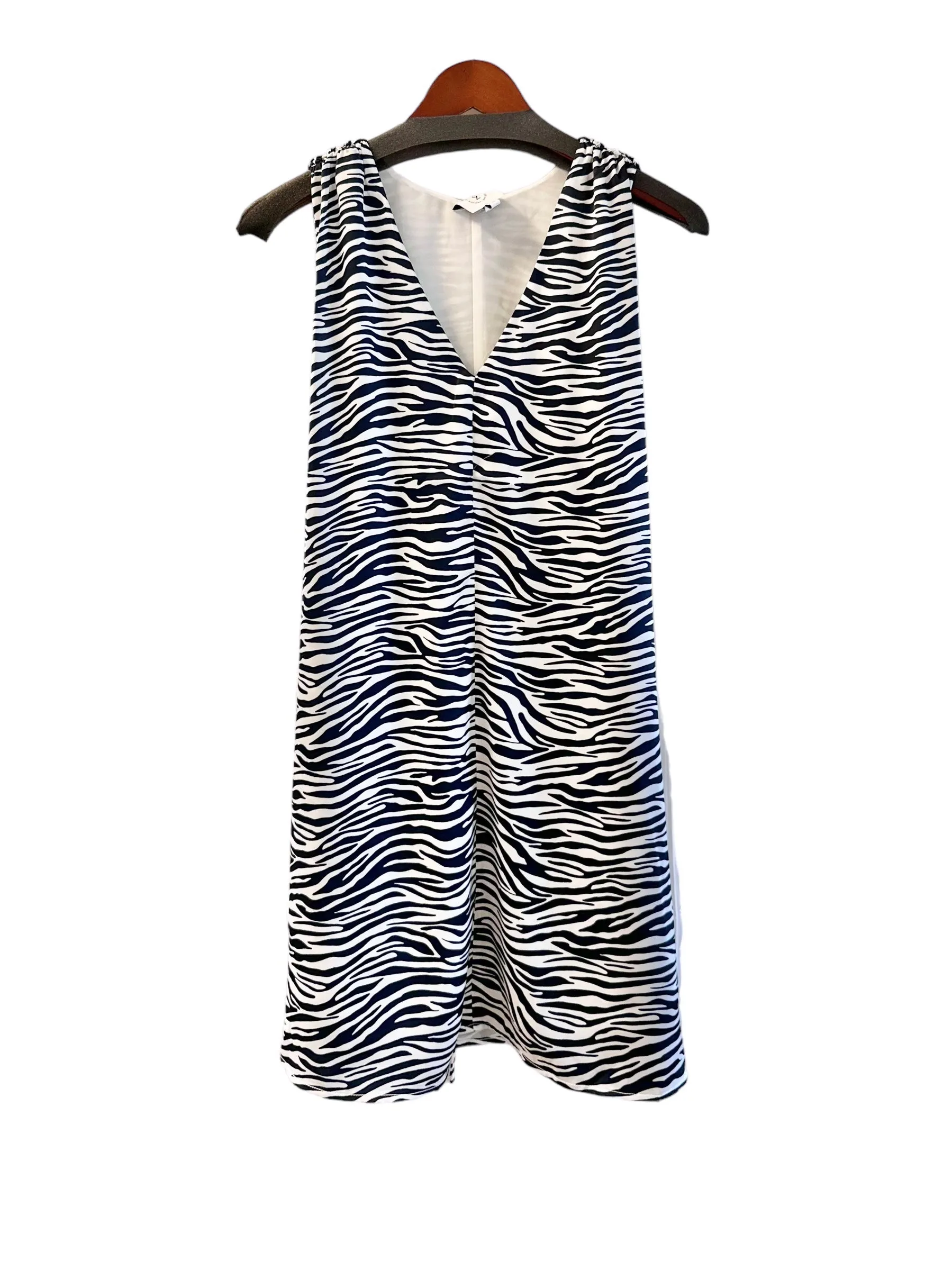 V Neck Zebra Print Shift Dress in navy by 209