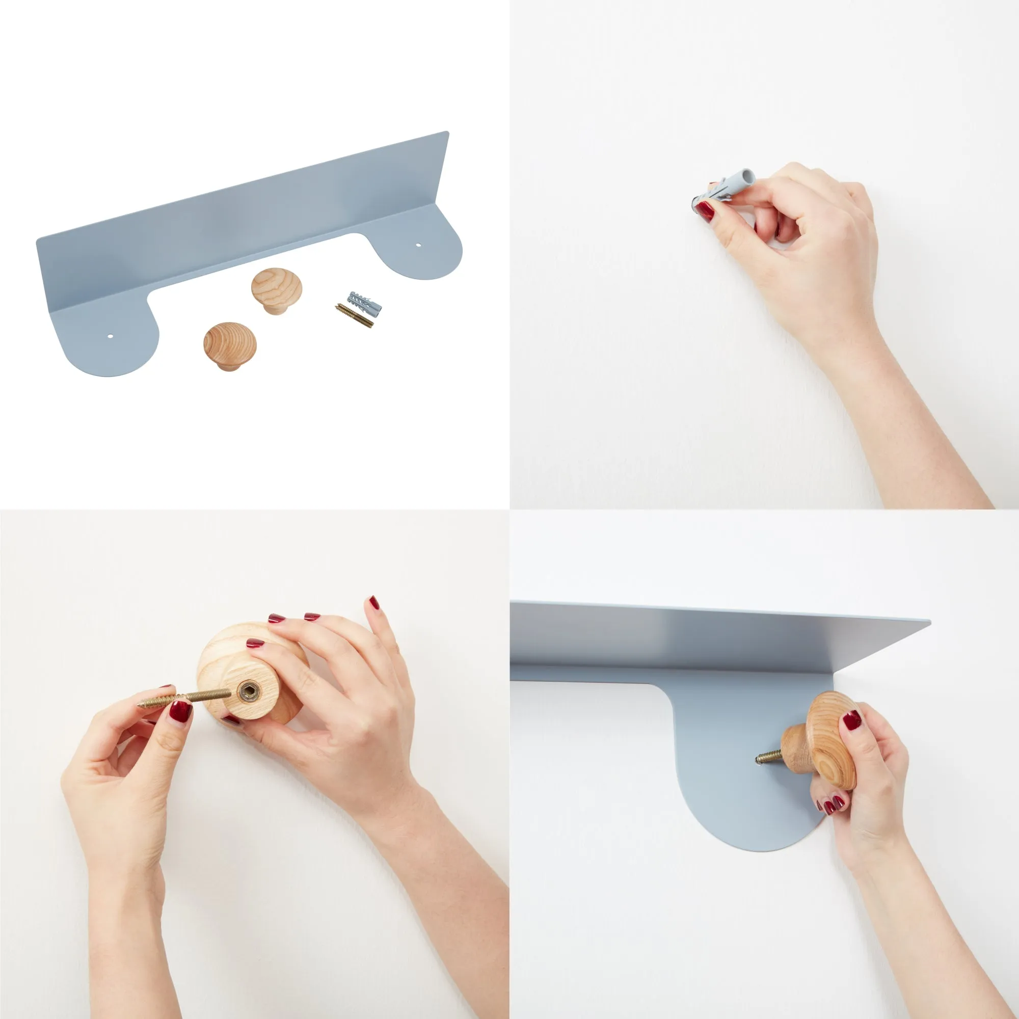 Wall Shelf with Double Dots Hooks (Blue Grey)