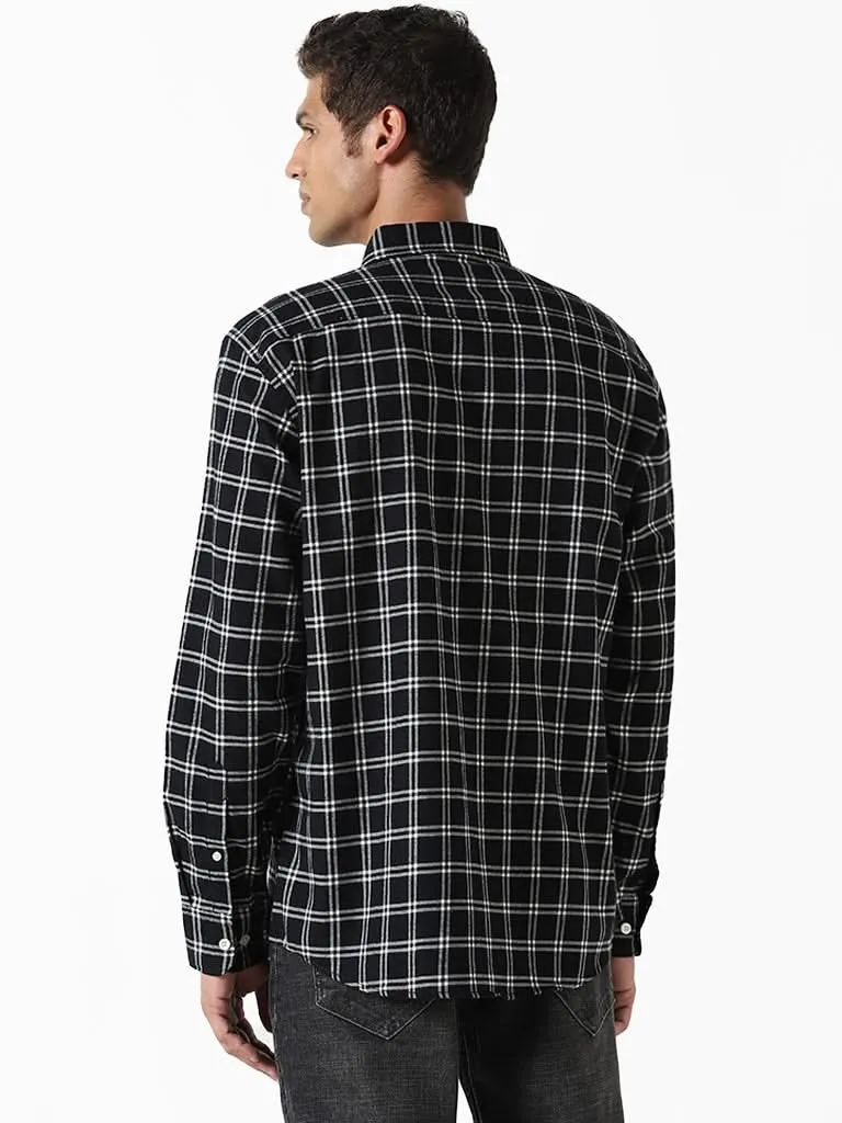 WES Casuals Black & White Checked Relaxed-Fit Shirt