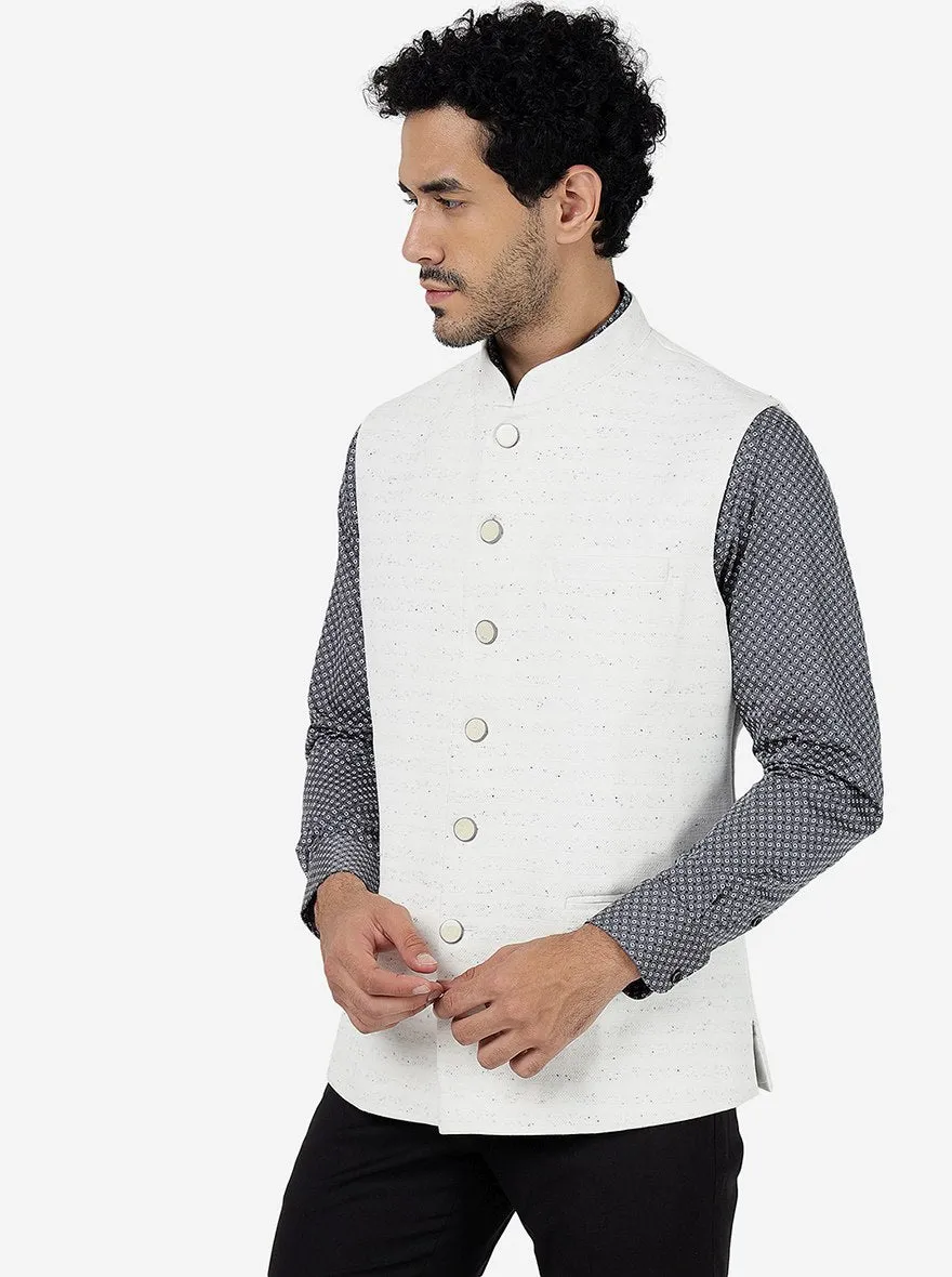 White Solid Regular Fit Bandhgala Jacket | Greenfibre