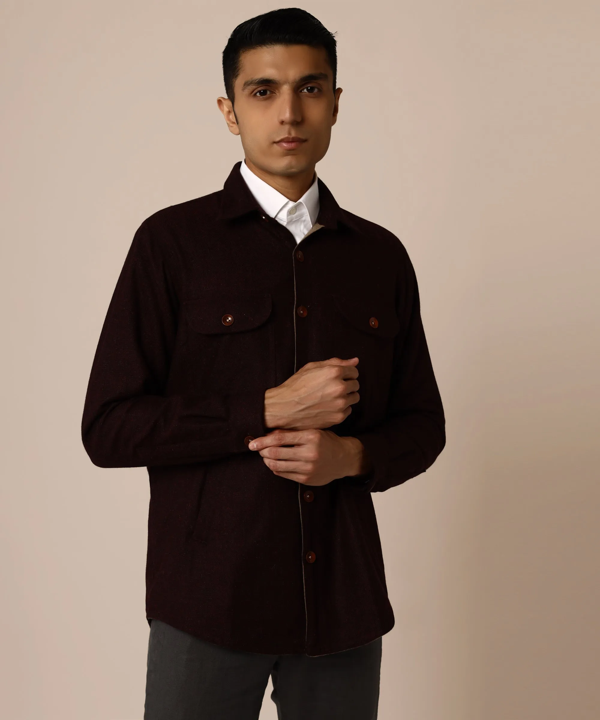 Wine Tweed Overshirt