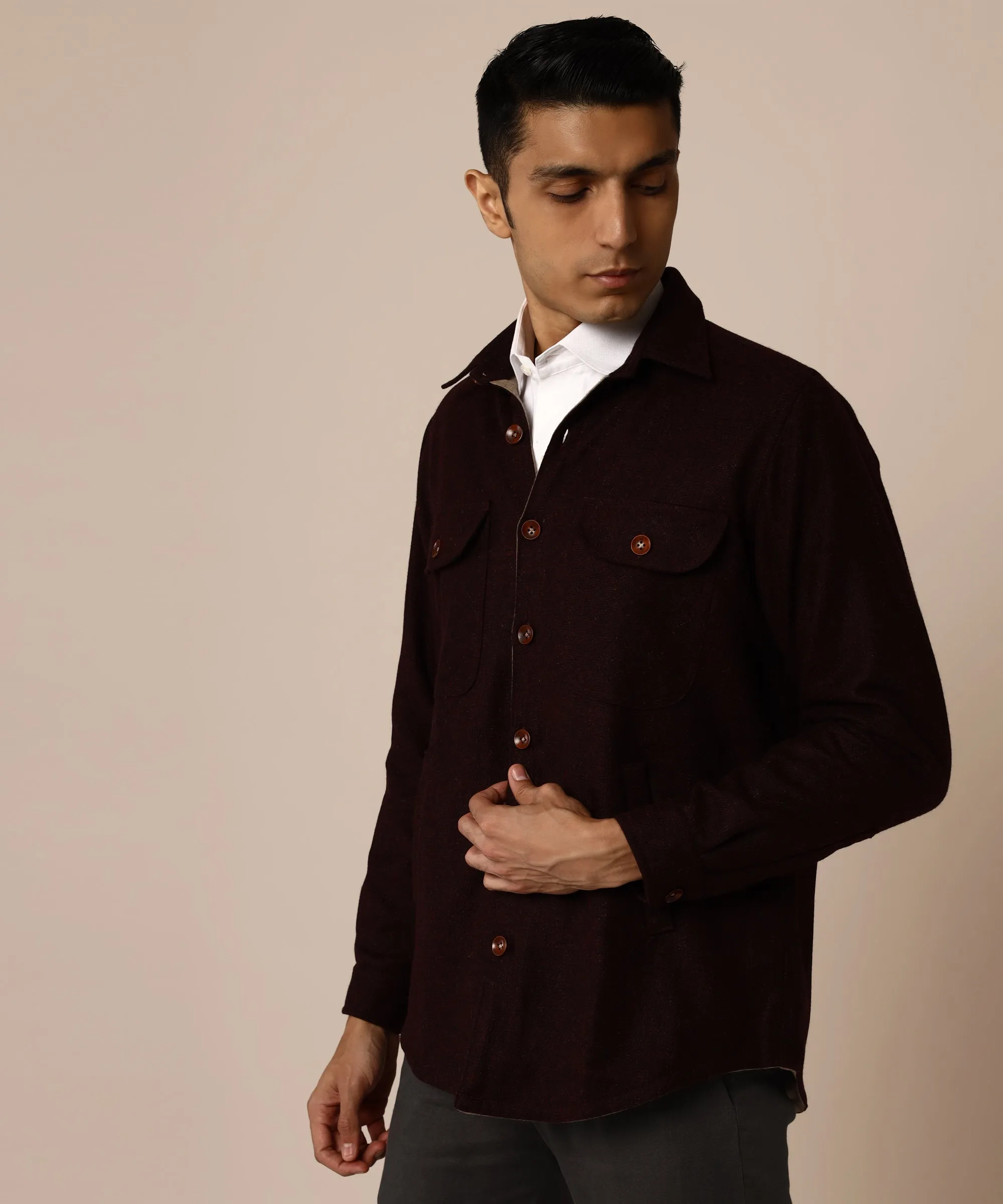 Wine Tweed Overshirt