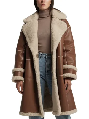 Women's Brown Shearling Leather Coat