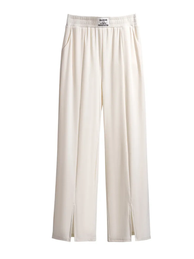 women's summer high waist straight pants loose ice silk trousers