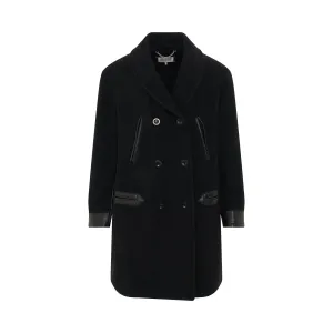 Wool Coat with Leather Detail in Black